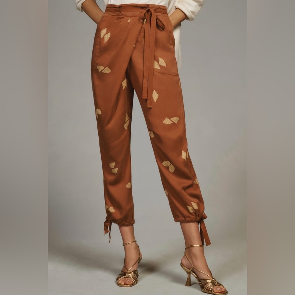 Anthropologie Pilcro Asymmetrical Brown Printed Harem Pants  32